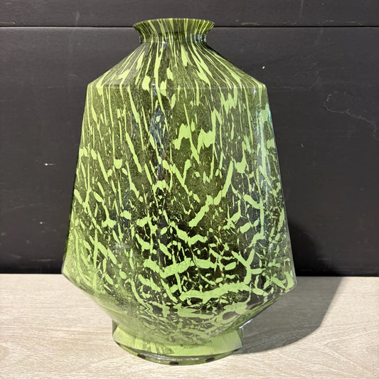 Diamond Star Modern Green & Black Art Glass Vase, 10"W x 4.25"D x 12"H
