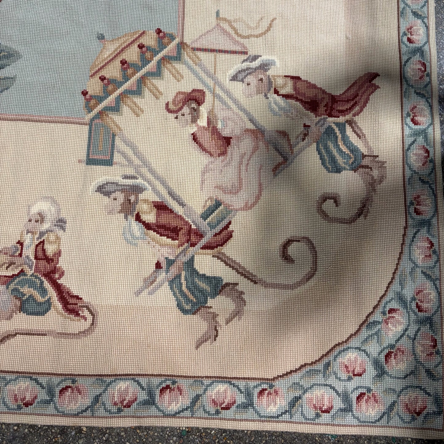 VTG Aubusson Style Singerie Monkey Motif  Needlepoint Rug, 8'8"L x 5'6"W