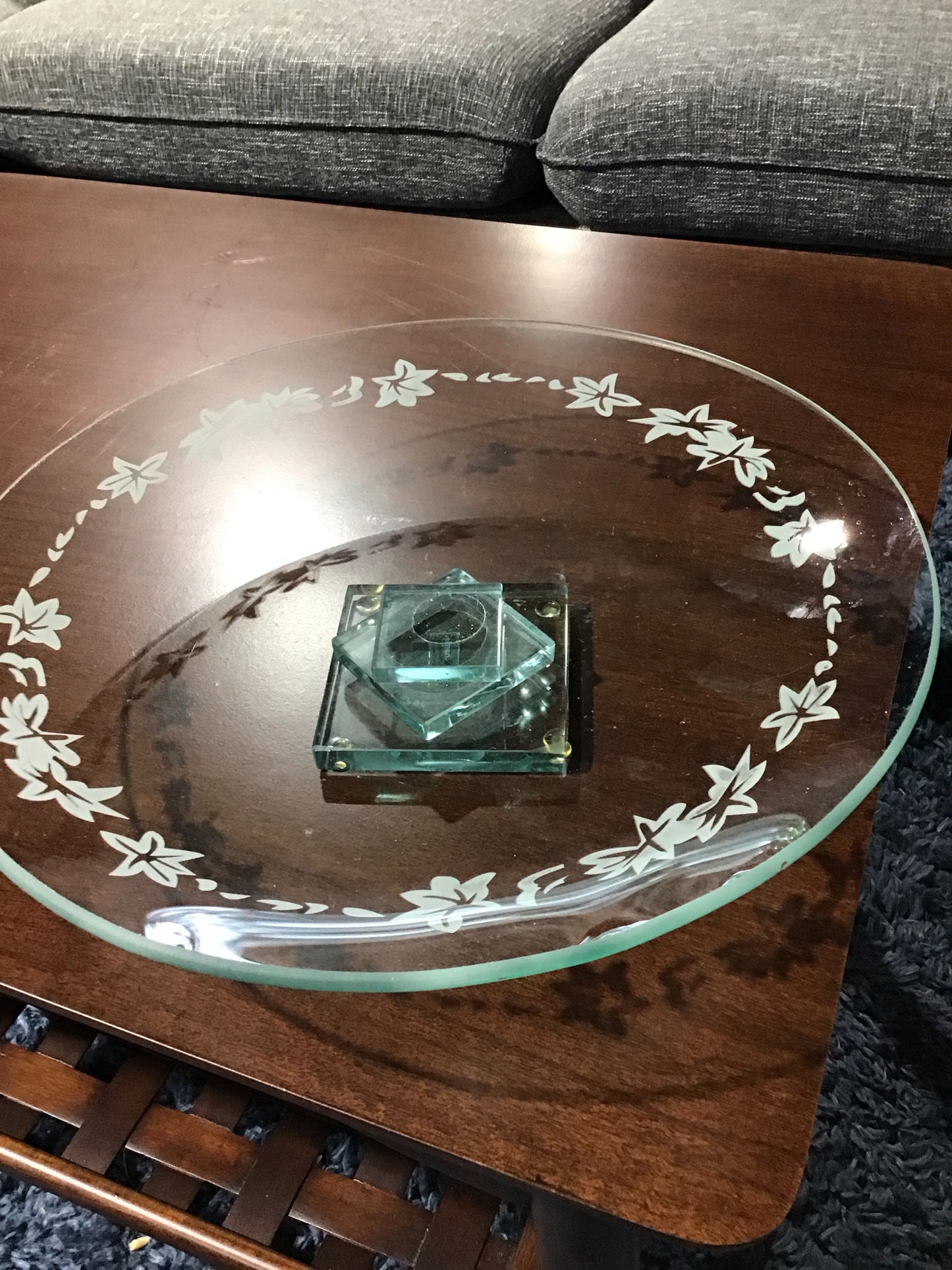 Embossed glass studio home  cake stand 13.5" D