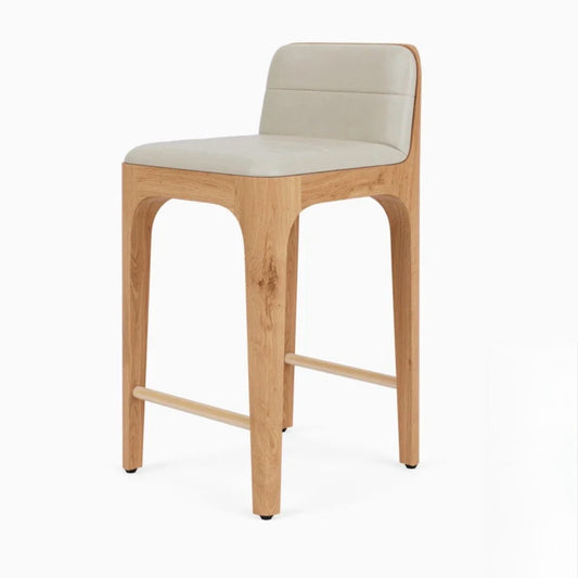 Canyon Counter Stool, Pearl Leather/ White Oak 21"W x 24"D x 35"H