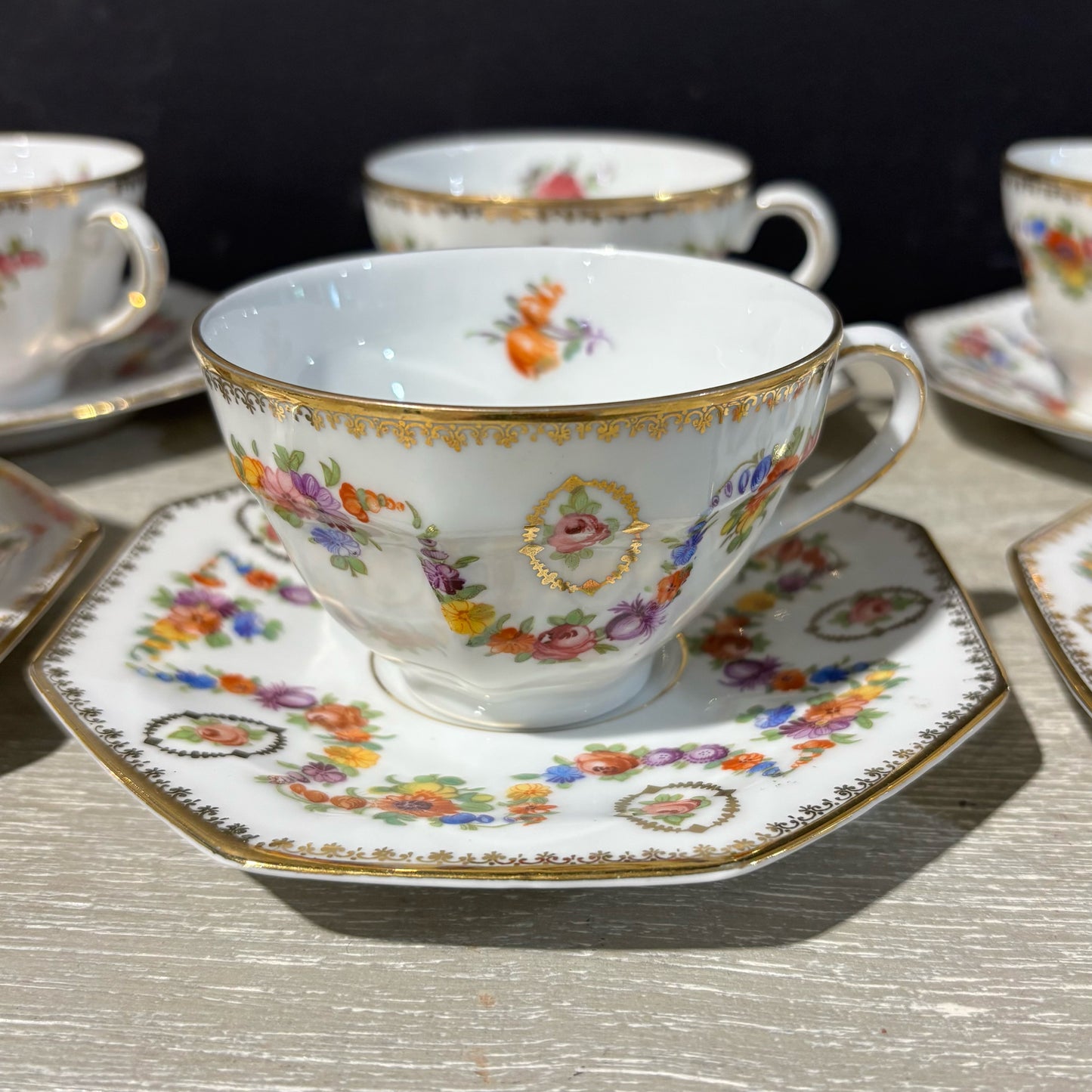 SET 6 Schumann Dresden Empress Rose Teacups/Saucers 5.75" D x 3" H