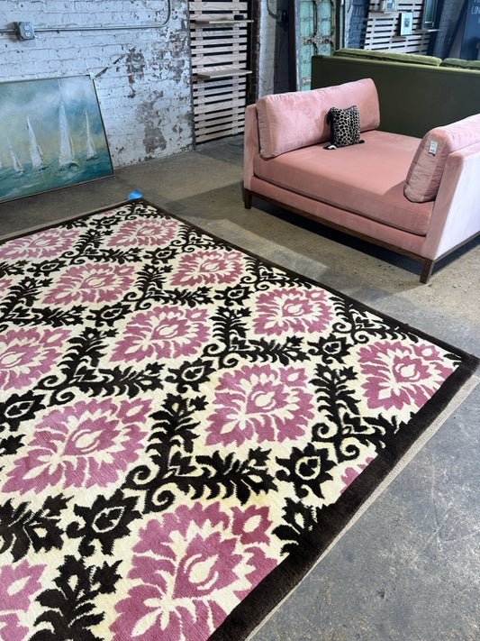 Handknotted wool rug, pink/brown