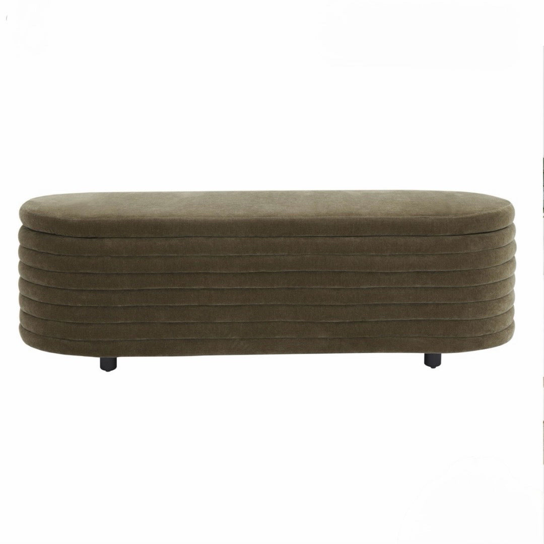 Jaymie Velvet Storage Bench, Dk Olive, 60"W x 18.9"D x 18.9"H