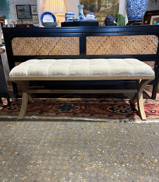 Tufted Linen & Wood Bench 41" L x 16.5" W x 16" H