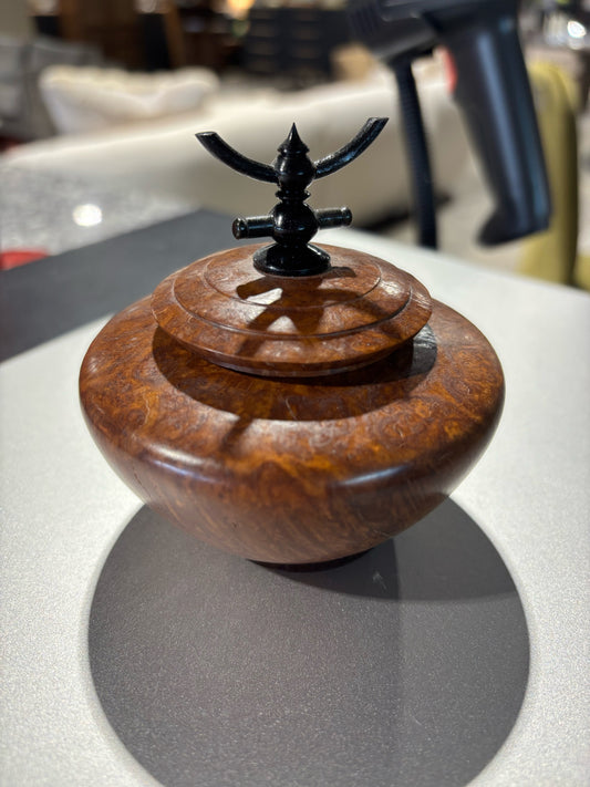 Asian Hand  Turned Wooden Pot- 4"W X 4"W x 4"H