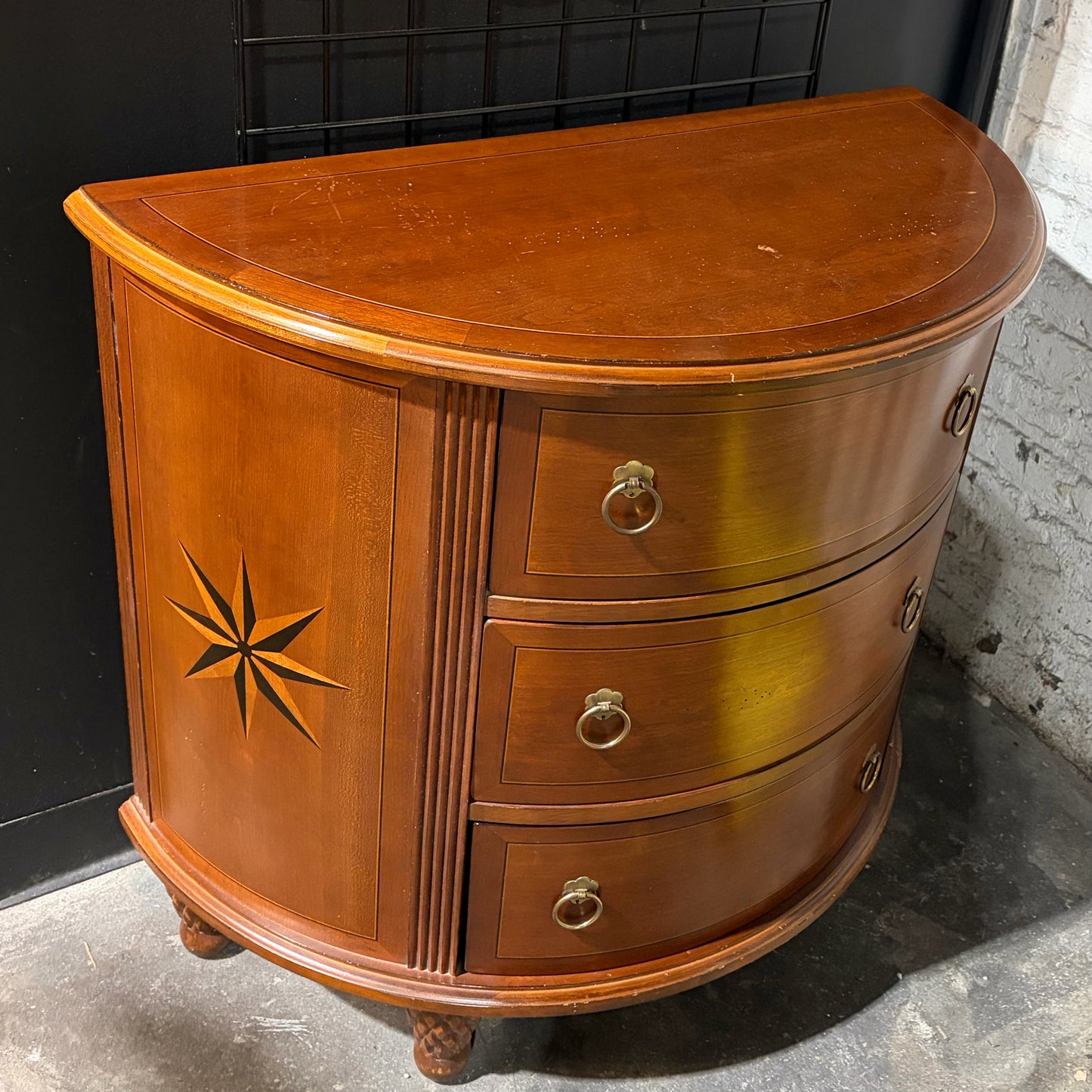 Nautica Home 3 Drawer Demilun Cabinet, 35"W x 17.5"W x 32.5"H