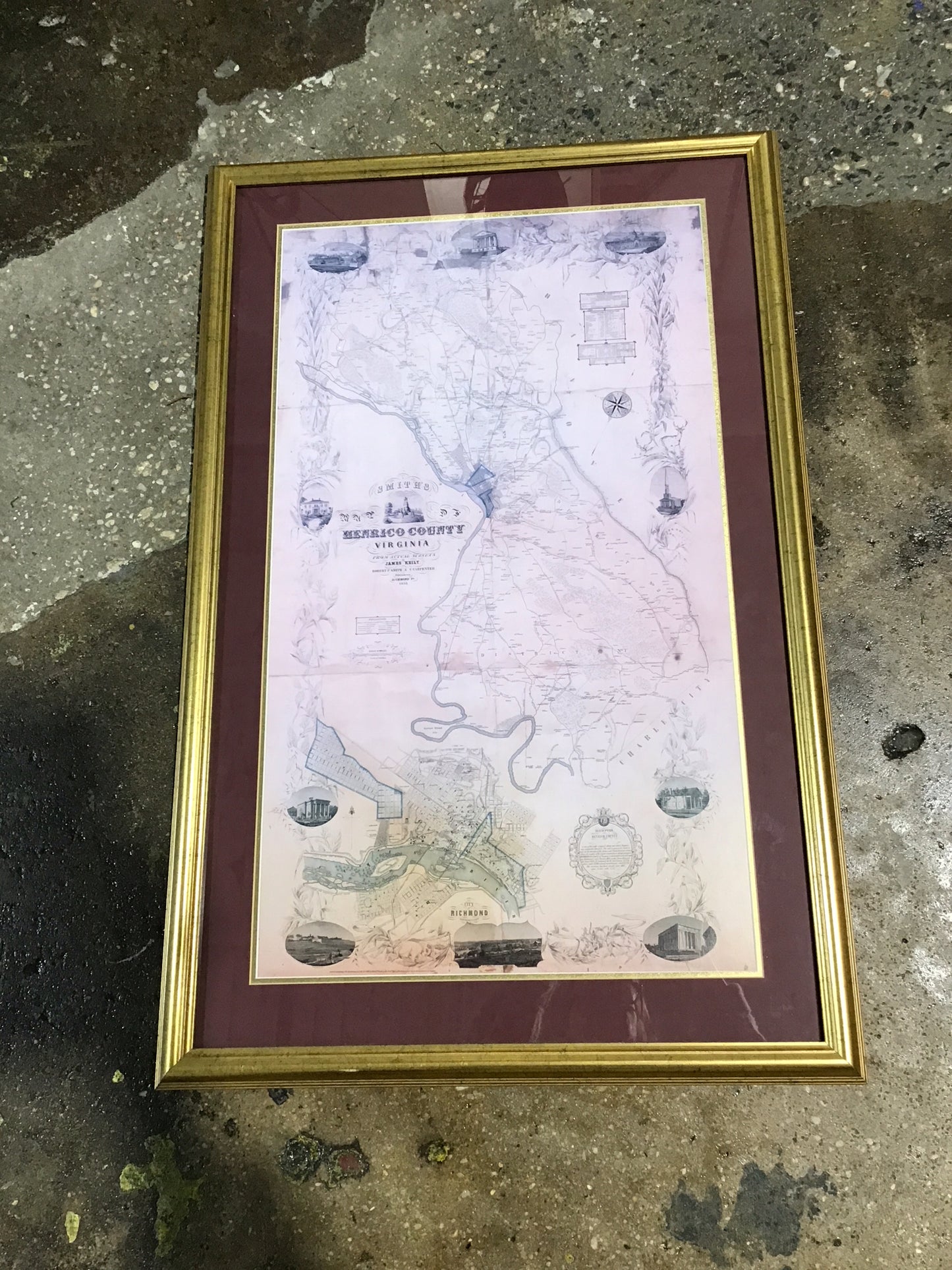 Framed Map of Henrico Co./ Richmond VA 22"W x 1" Dx 34"H