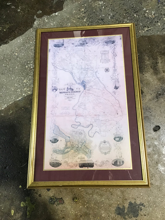 Framed Map of Henrico Co./ Richmond VA 22"W x 1" Dx 34"H