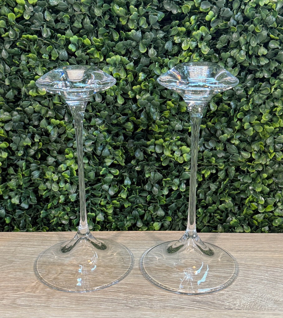 PAIR of Kosta Boda "Fanfare" crystal candlesticks, signed, 9"H