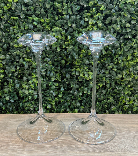PAIR of Kosta Boda "Fanfare" crystal candlesticks, signed, 9"H