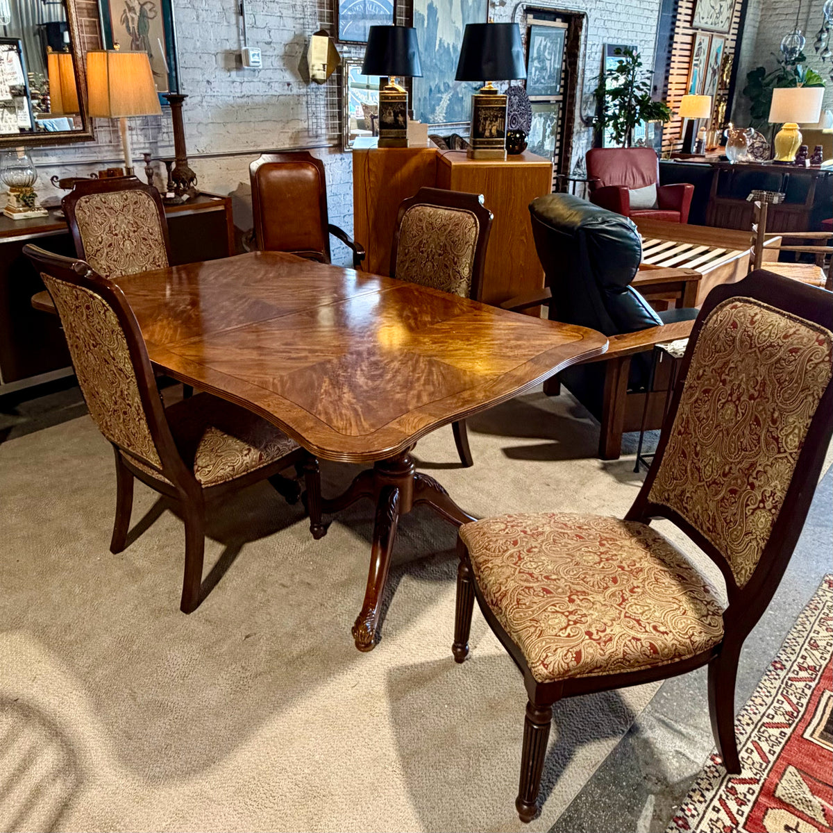 Drexel Heritage Burl Wood Double Pedestal Table w/4 Chairs
