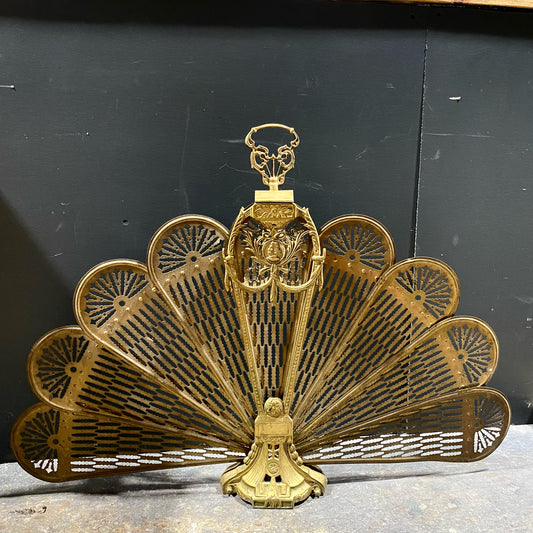 Vintage Brass Peacock Fan Fire Screen, 37"W x 5.5"D x 26.75"H