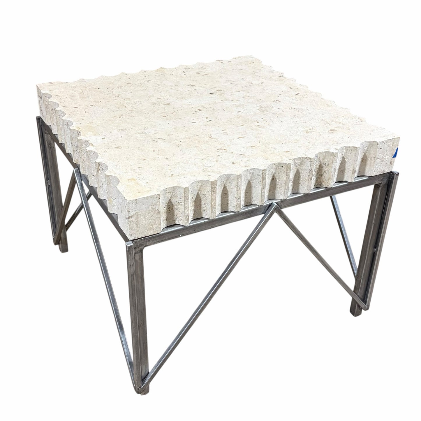 Travertine Side Table w/ Scalloped Edge, 26"W x 26"D x 21.25"H