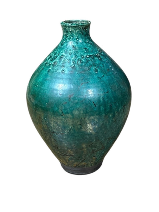 Emerald green/black vase, 10"W x 10"D x 14.5"H