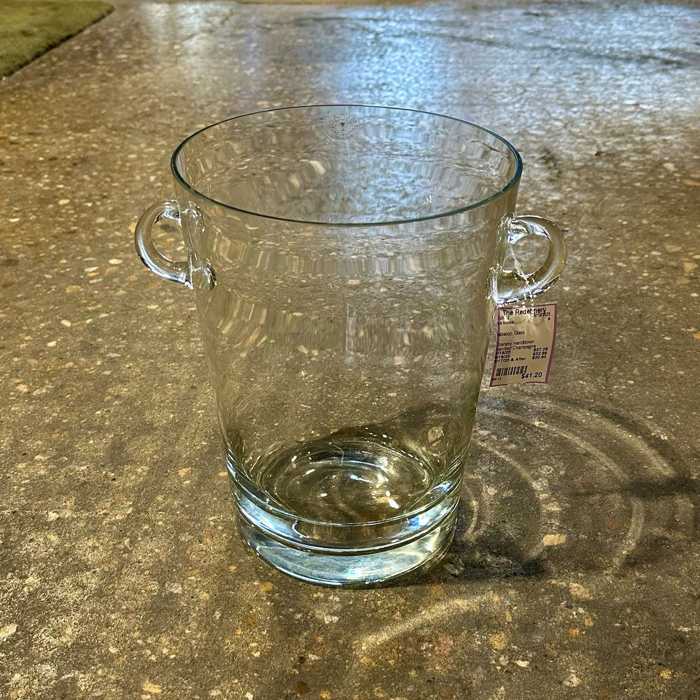 Toscany Handblown Handled Champagne Bucket, Clear, 11" W x 10.25" H