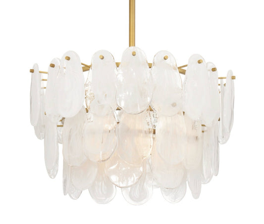 Leon Chandelier, glass/brass finish, (missing finial) 25" W x 19" D x 25" H