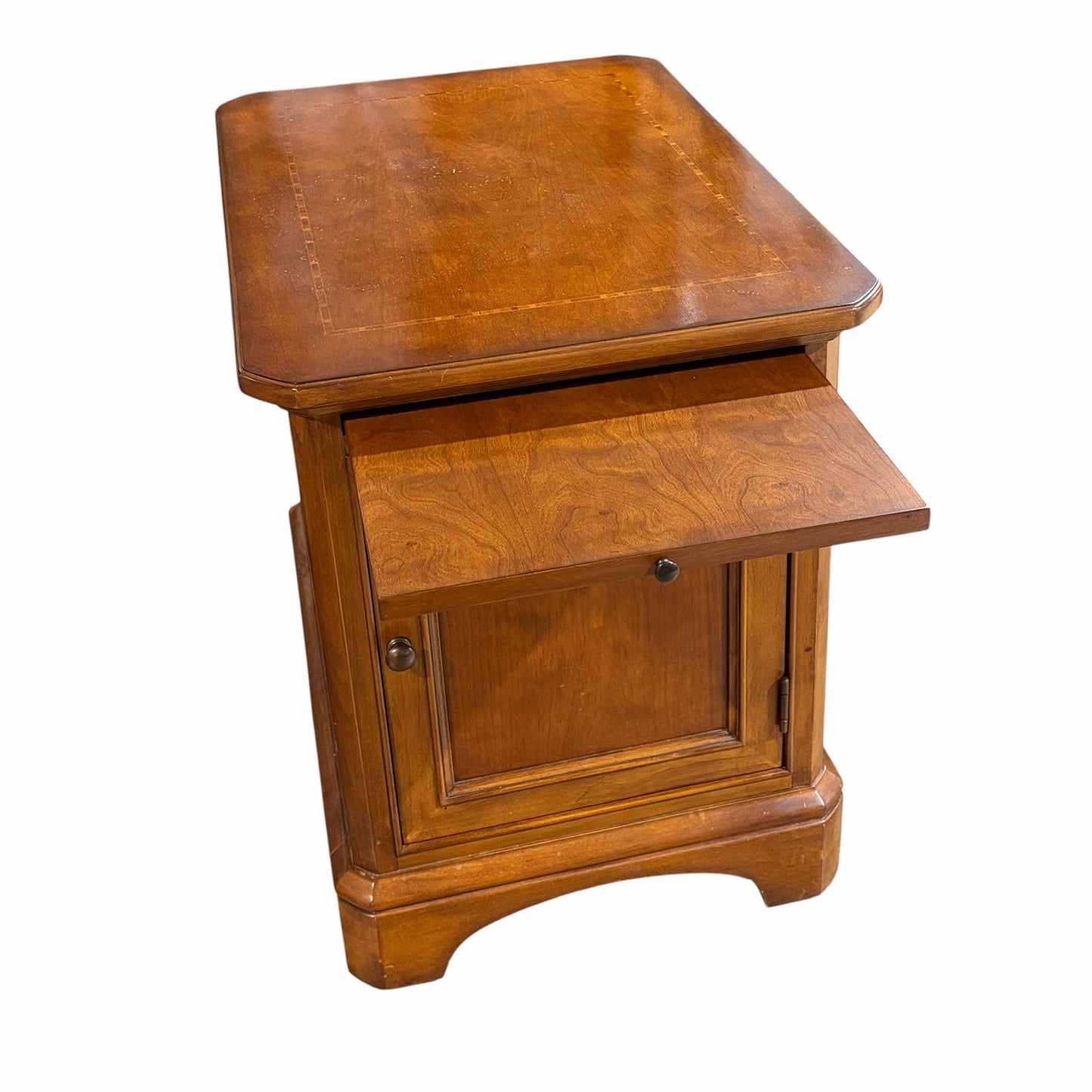 VTG Inlaid Wood End Table w/Pull out Drink Tray,  20"W x 28"D x 25.5"H