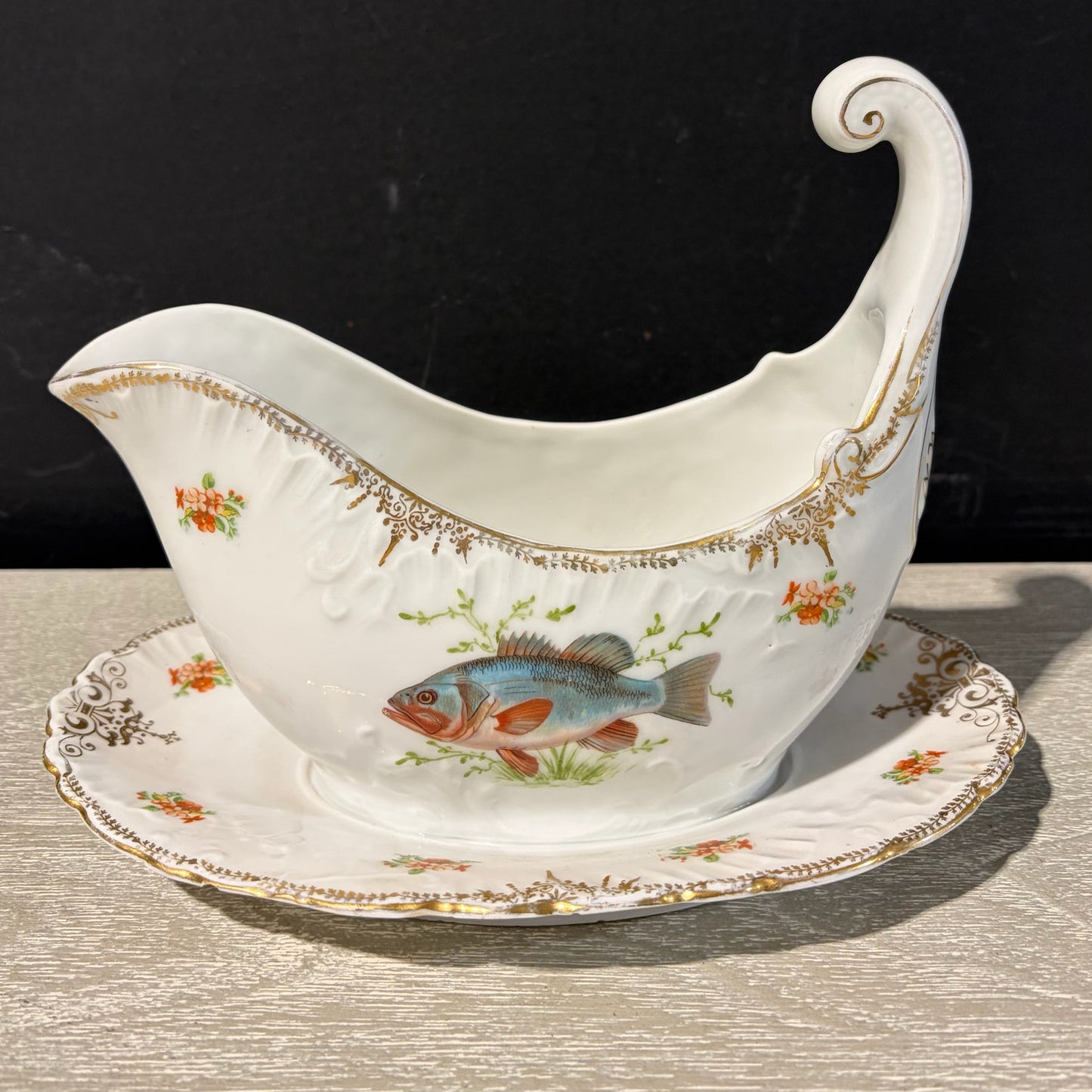 Antique Austrian Porcelain Fish Gravy Boat John Wanamaker, 9"W x 6"D x 7"H