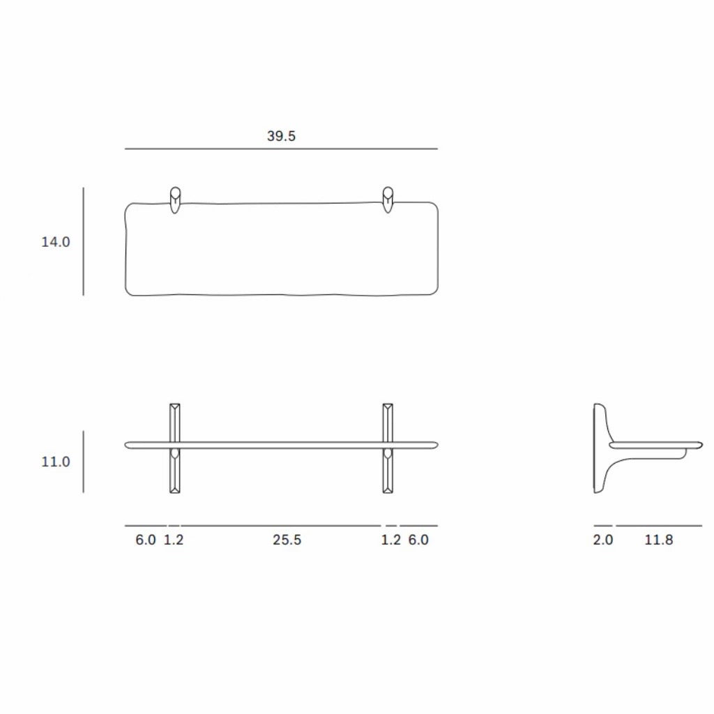 PI Single Wall Shelf, 39.5"W x 14"D x 11"H
