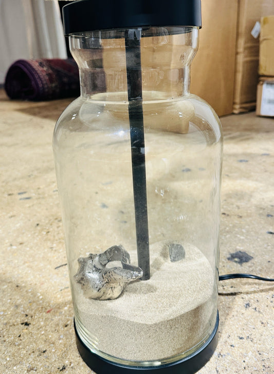 Glass lamp, seashells/sand, 7"W x 7"D x 27"H