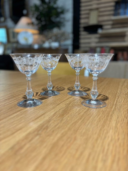 SET 4 Fostoria Cordial Stems. Corsage, 3.25" D x 5" H