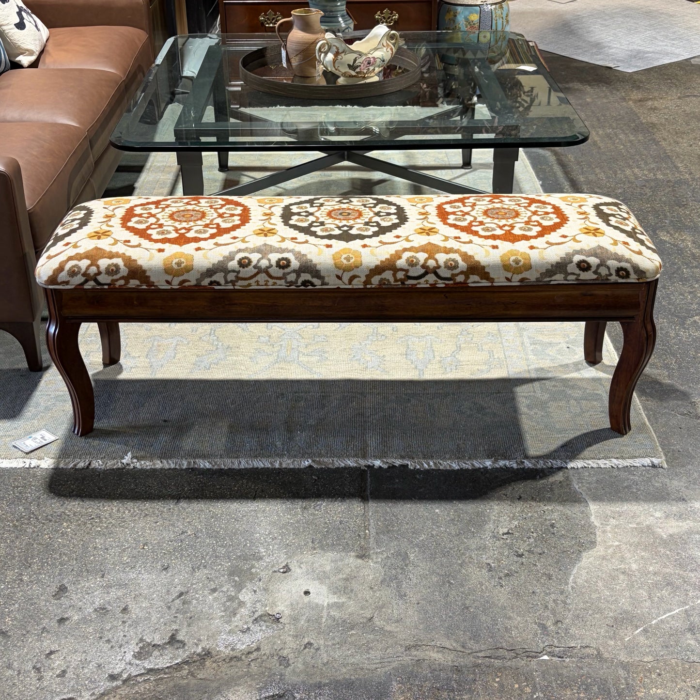 Upholstered Wooden Storage Bench w/Matching Cushions, 54"W x 16"D x 19"H