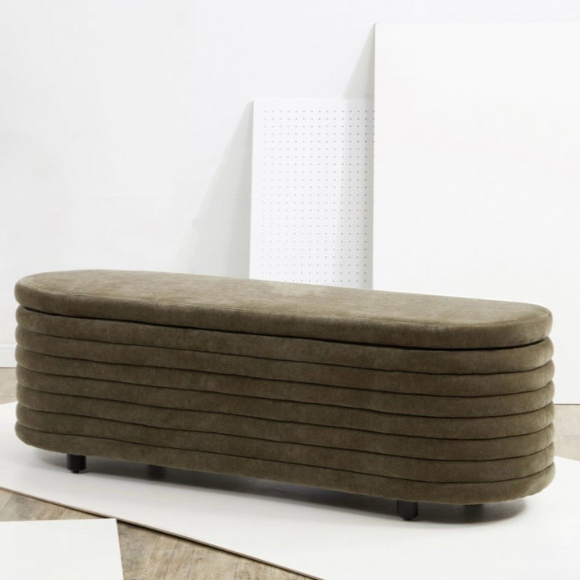Jaymie Velvet Storage Bench, Dk Olive, 60"W x 18.9"D x 18.9"H