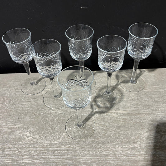 Set of 6 Crystal Cordials 4.25"H x 2"Dia