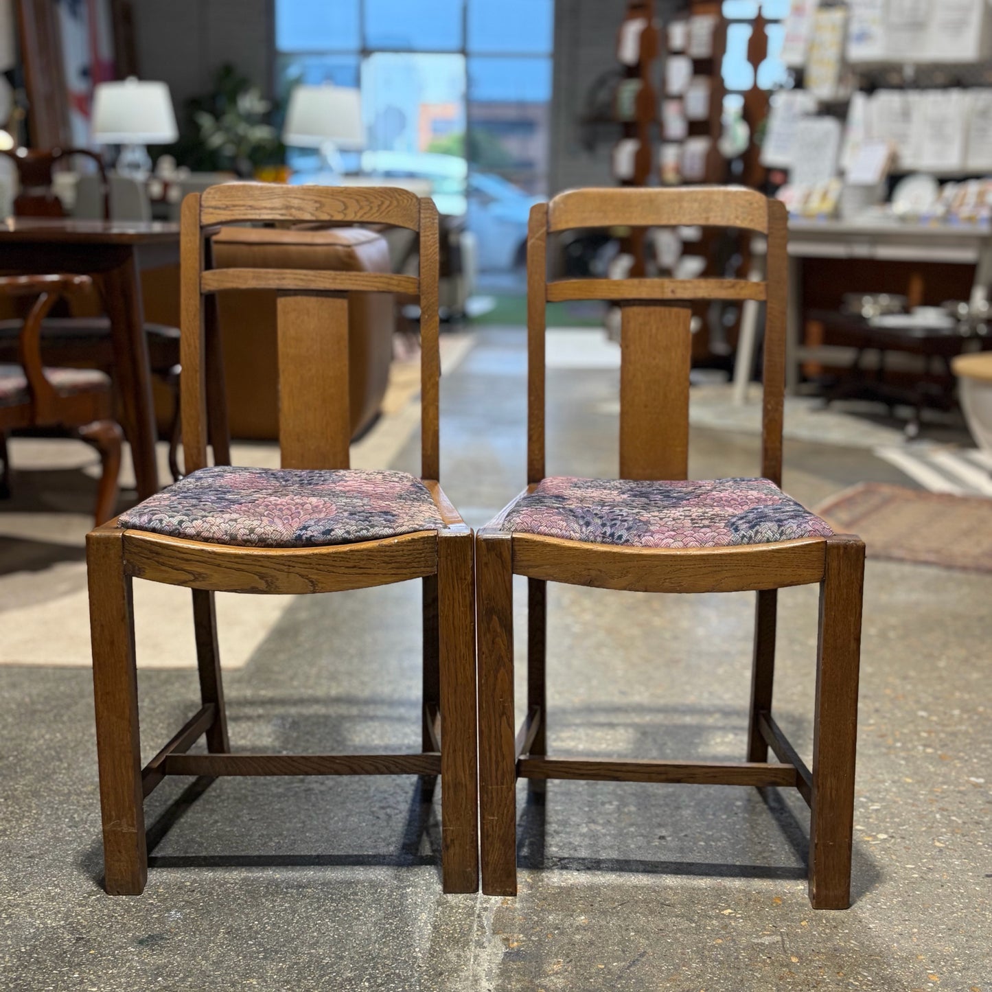 Pair of Antique Oak Side Chairs, 34"H x 18"W x 16"D
