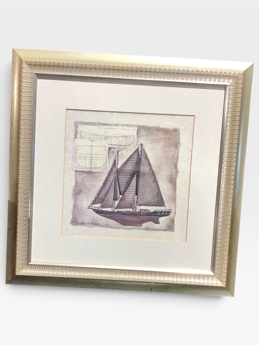 Ship Building Framed Art, Print, Pair, 15" Sq x 1"D