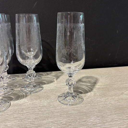Set of 6 Bohemia Crystal Cascade Champagne Flutes 6.75"H x 2.5"Dia