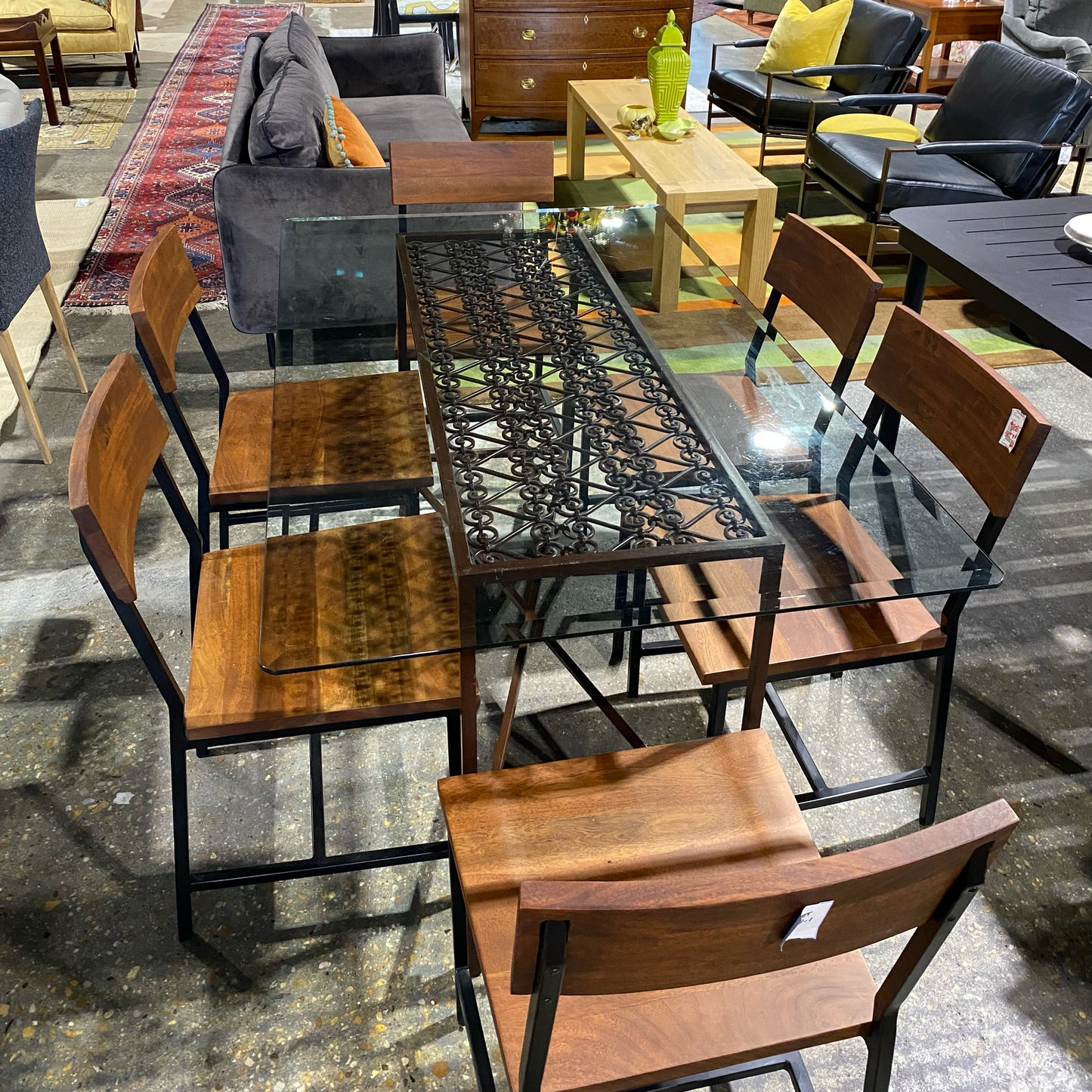 Glass & Iron Dining Table, 60"L x 36"W x30"H