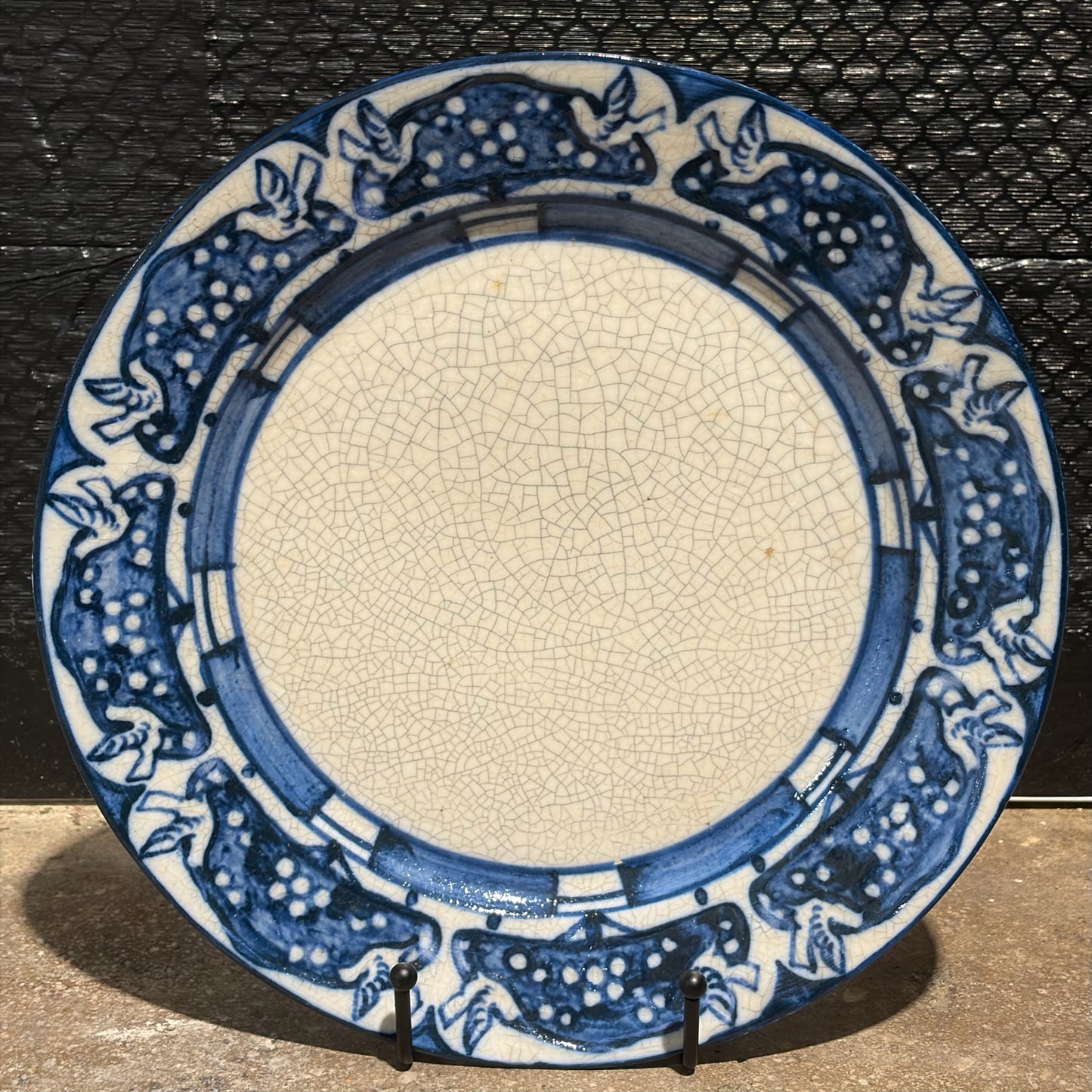 Vintage Dedham Pottery Bird in Orange Tree Plate, 10"Dia x 1"D