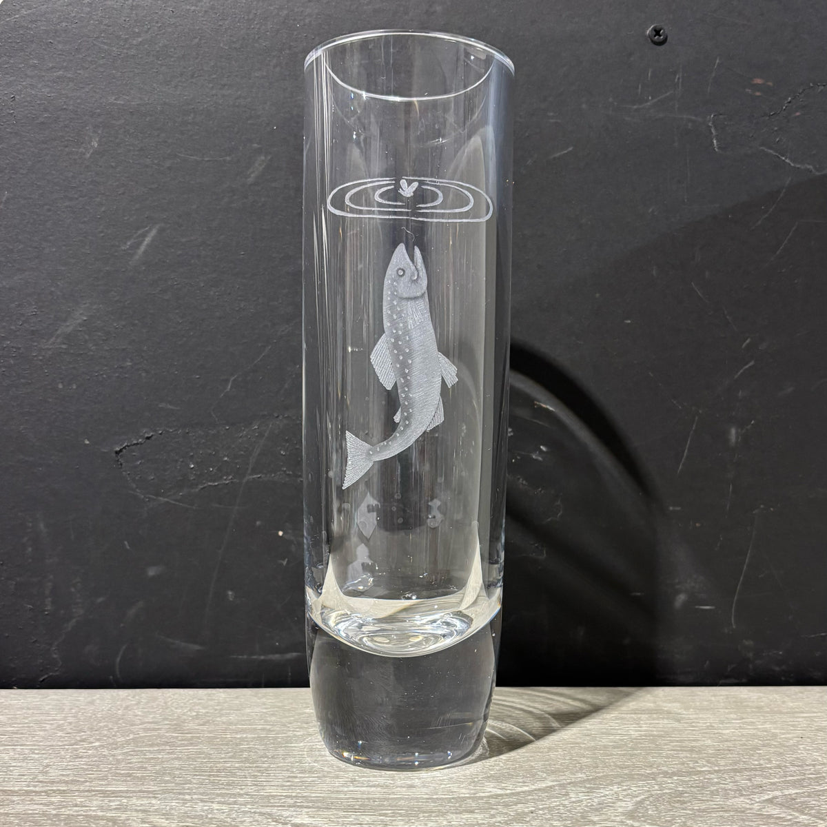 Heavy Glass Vase w/ Fish Etching