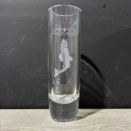Heavy Glass Vase w/ Fish Etching