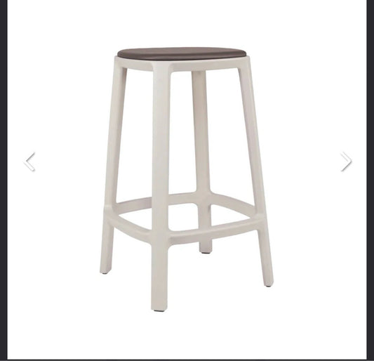 NEW Cadrea bar stool by TOOUI, brown leather/ivory, 17" W x 17 "D x 25.5"H