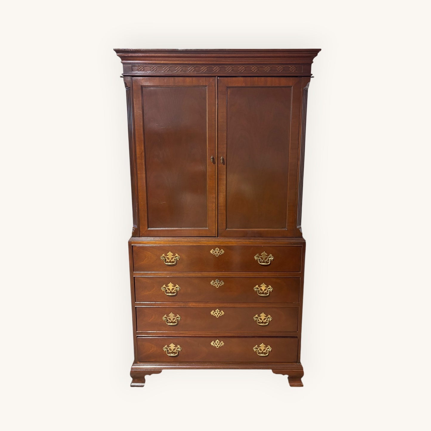 VTG Chippendale Mahogany Entertainment Armoire, 72.25"H x 40"W x 23.25D