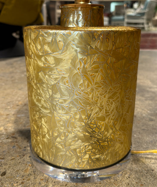 Gold/Lucite base table lamp, 14"DIA x 23.5"H