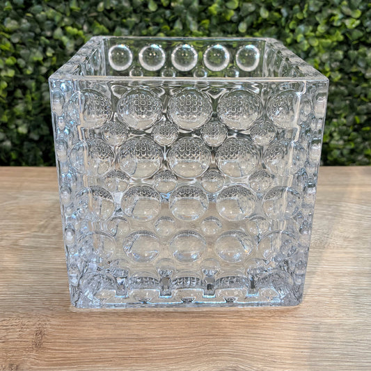 "Thousand Eye" Clear Glass Square Vase, 6.5"W x 6.5"D x 5.75"H