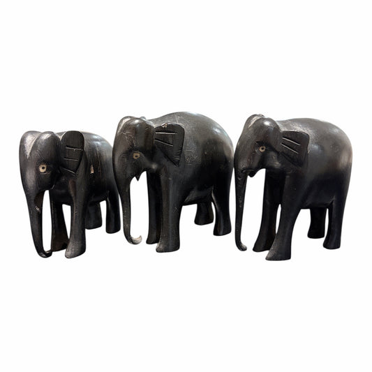 VTG Hand Carved Elephant Trio