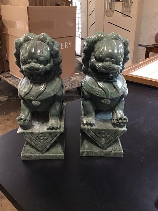 PAIR Chinese Jadeite " Foo Dog" Statue 9.5" H x 3.5" W x 5" D