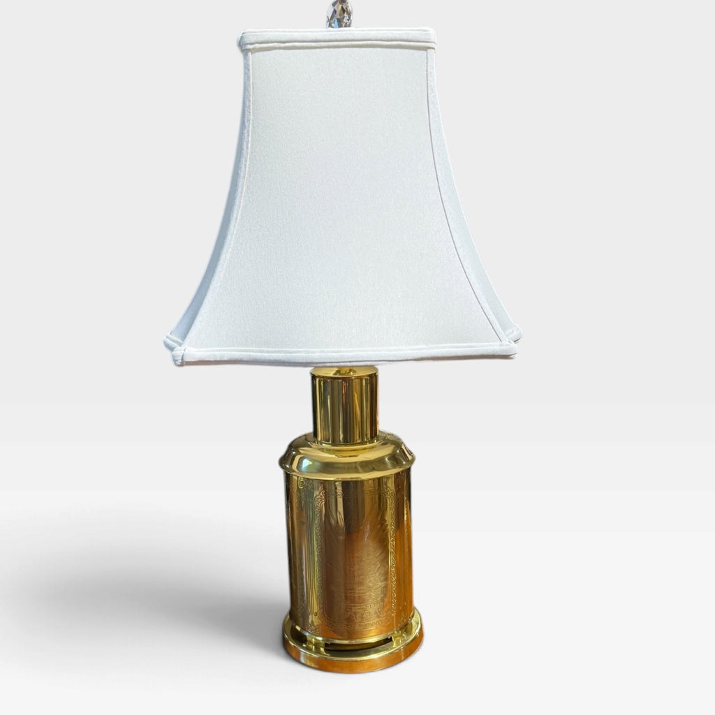 VTG Asian brass etched table lamp, 16"W x 29"H