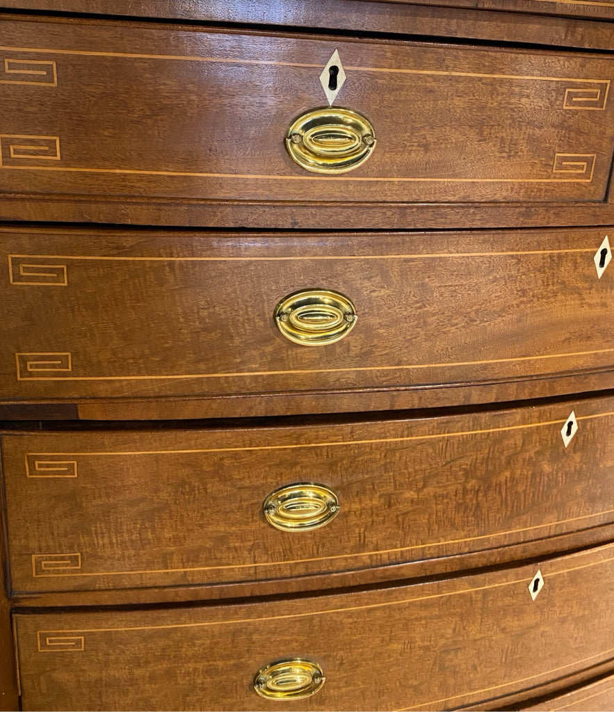Antique Federal Bow Front 6 drawer dresser, 49"W x 23.5"D x 51.5"H