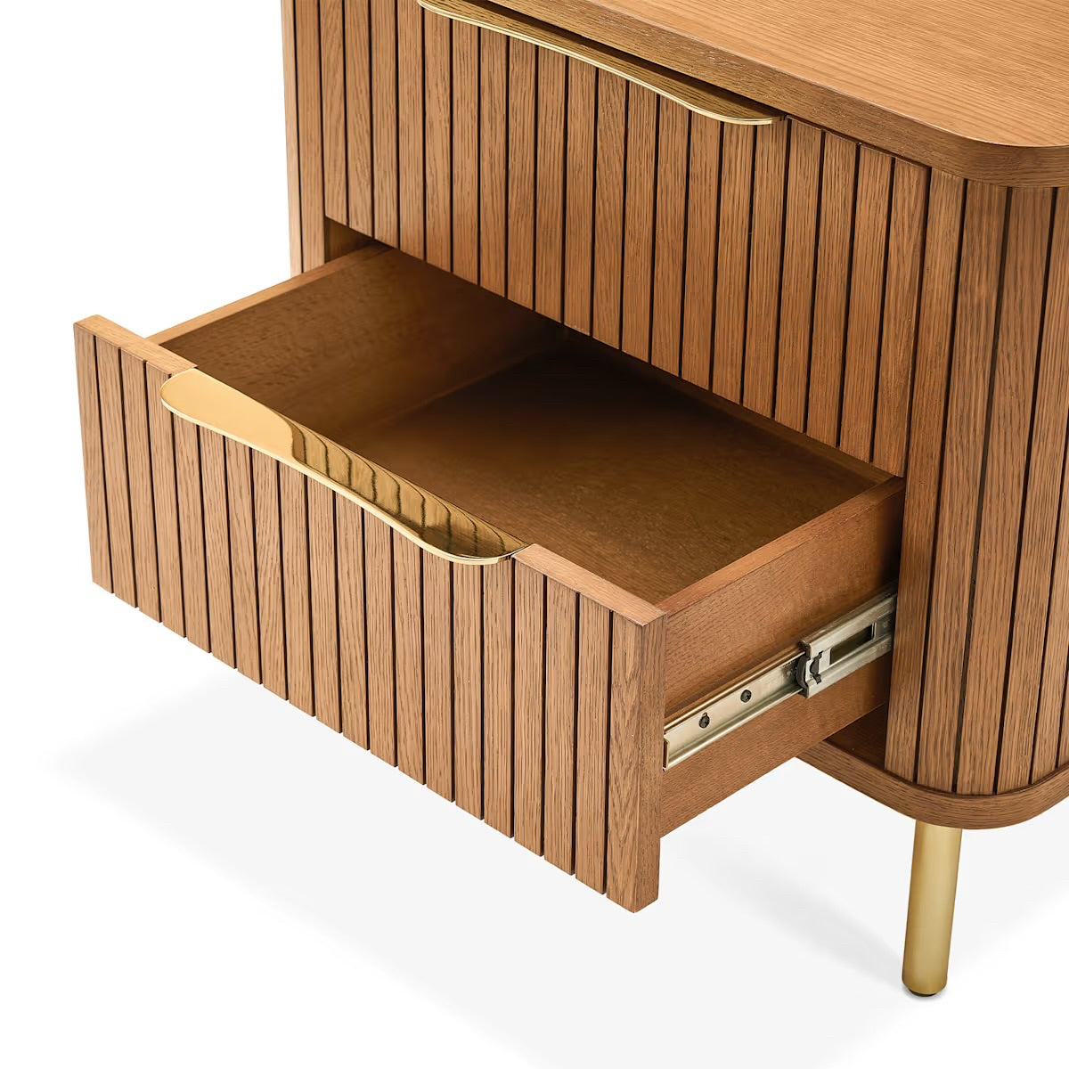 Castlery Harper 2-Drawer Nightstand, Chestnut & Brass, 23.6"W x 17.7"D x 21.7"H