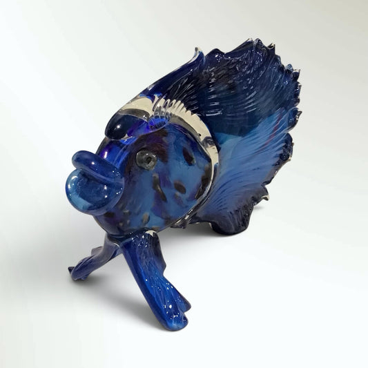 VTG Diane Lowery Blue Glass Fish Signed 13"W x 5" D x 7"H