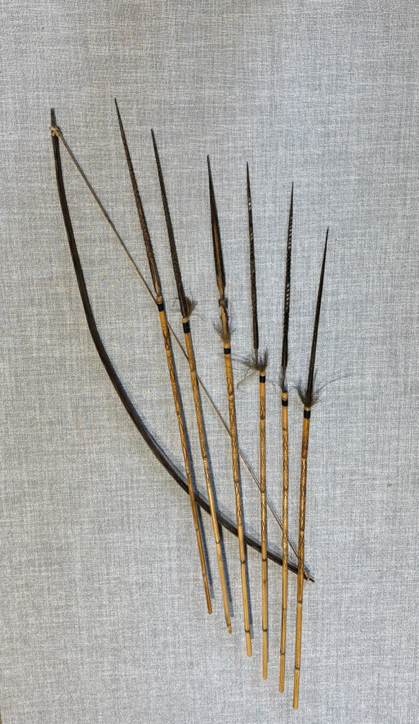 Papua New Guinea bow & arrows, bamboo/wood/feathers