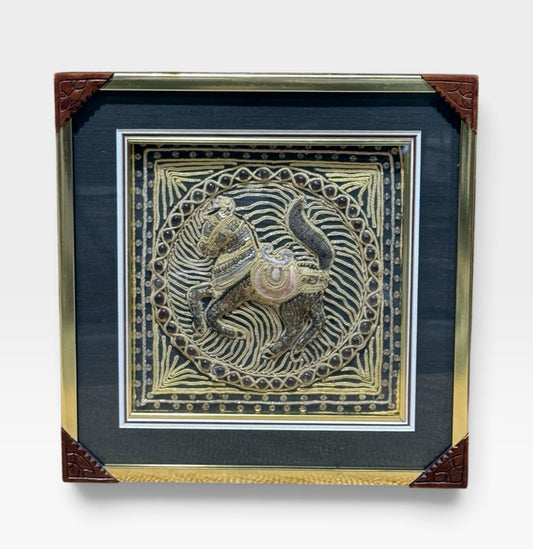 Burmese Kalaga tapestry, horse, 14.5"W x 14.5"H