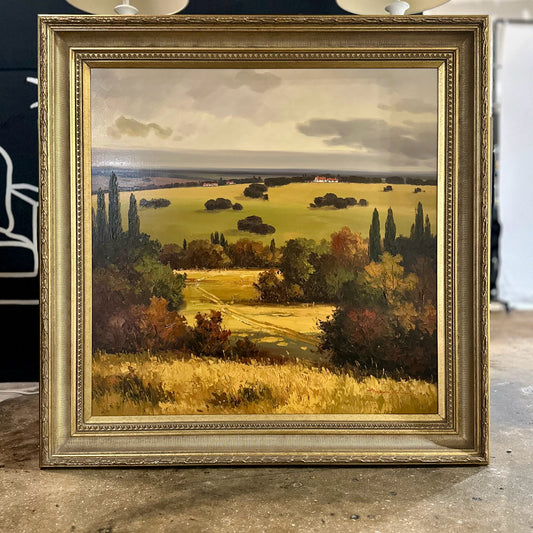 Signed & Framed Pastoral by Henry Kim, Oil on Canvas, 44.5" L x 44.5" W x 3" D