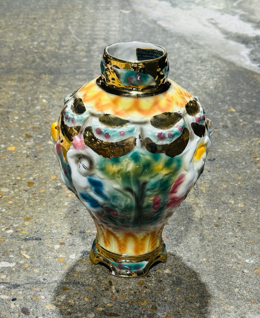 Antique Capodimonte vase, hand painted, 24K, 6.5"W x 6.5"D x 10"H