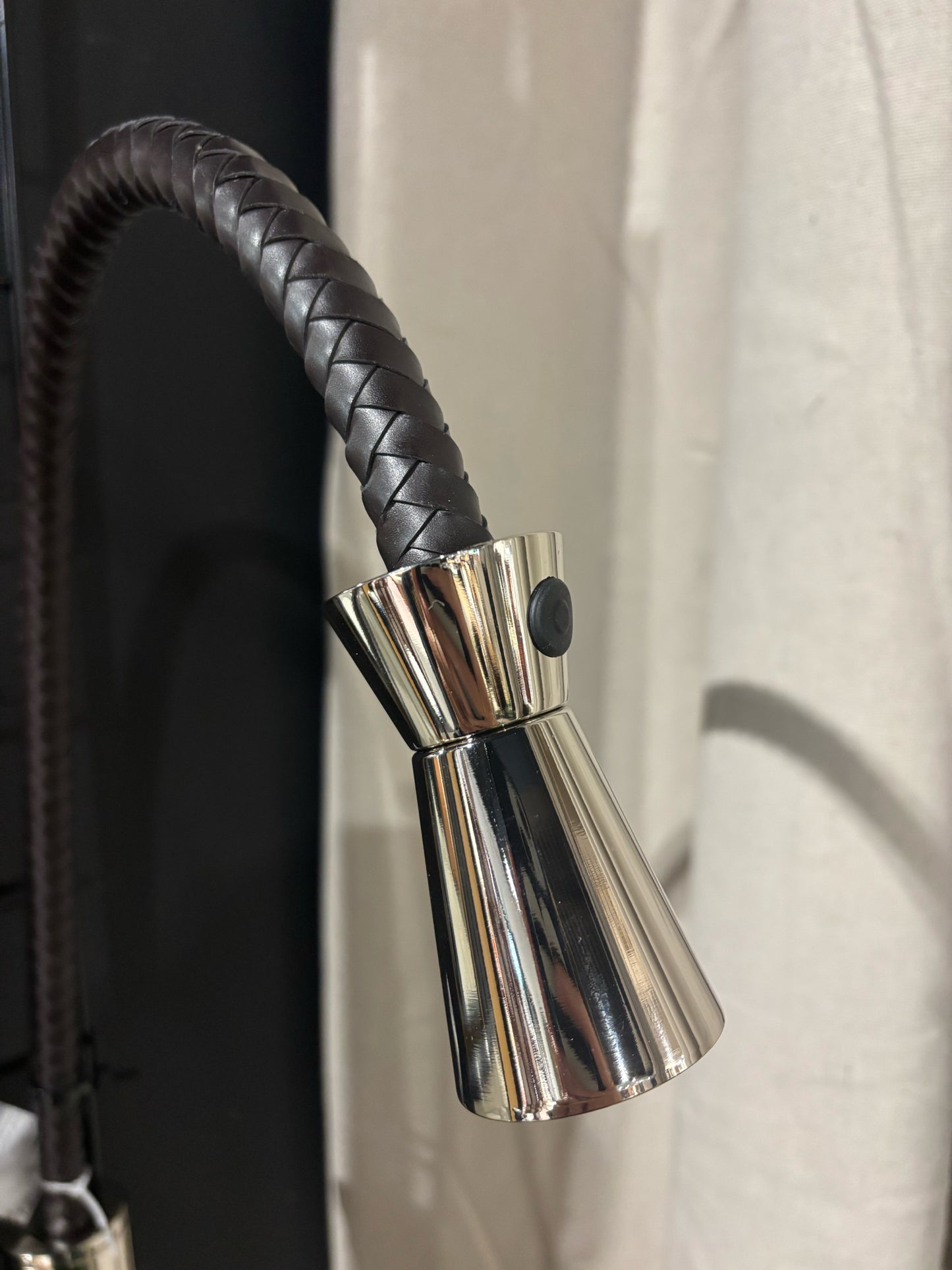 PAIR of G+T Wall Lights, chrome/braided leather, 5.4" W x 1.8" D x 31.5" H